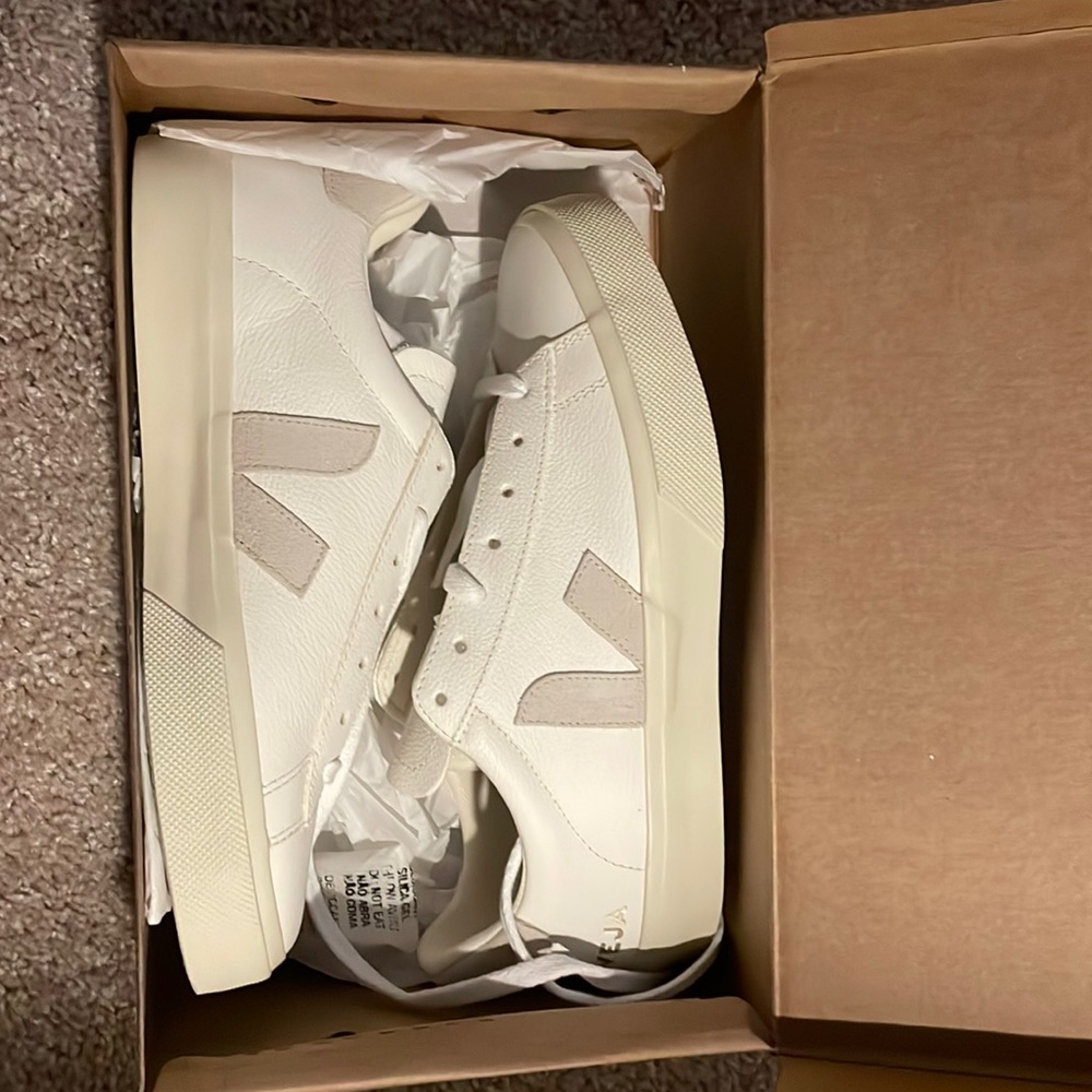 White/cream Veja sneakers. Hard to find in stock. Brand new with tags and box